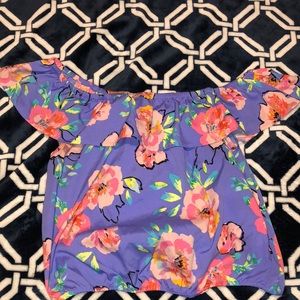 Purple floral off the shoulders shirt